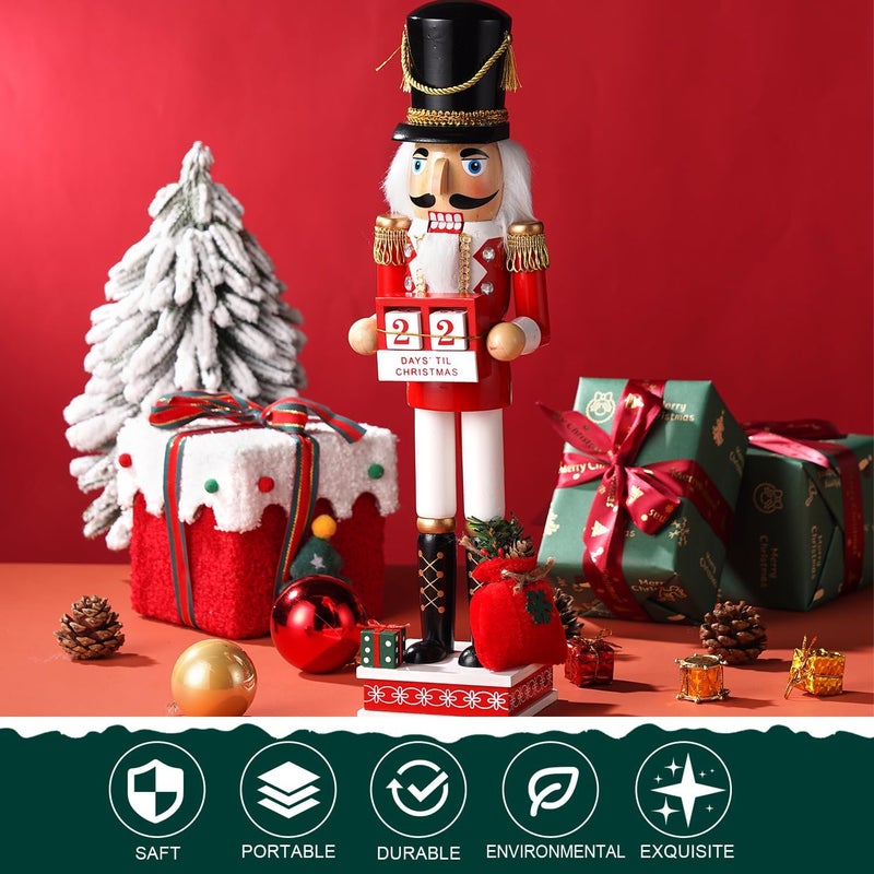 Tpudn Store Christmas Decorations Nutcracker,16 inch Wooden Traditional Nutcracker,Festive Collectible Christmas Ornament Party Tabletop Thanksgiving Decor(Countdown Calendar - Image 5